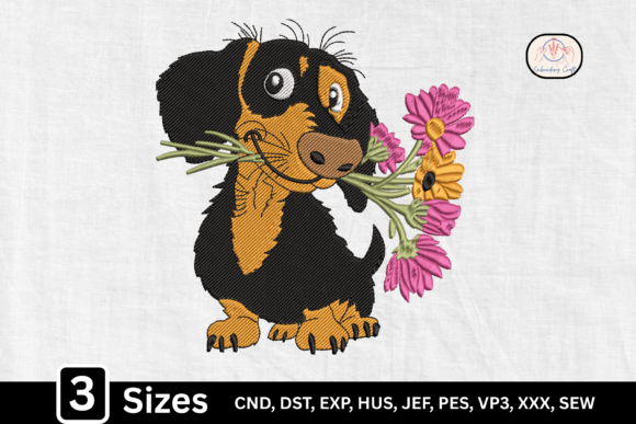 Cute Puppy with Flowers: A Dog Lover's Embroidery Gem