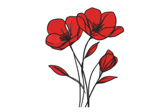 Red Sketch Flowers: Painterly Embroidery for Gifts